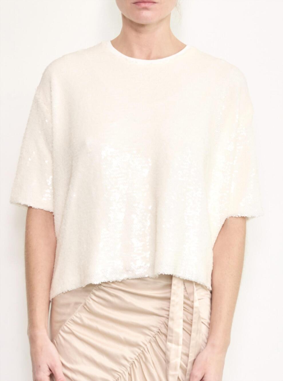 NEW BRAZEAU TRICOT shimmer sequin boy shirt in pearl